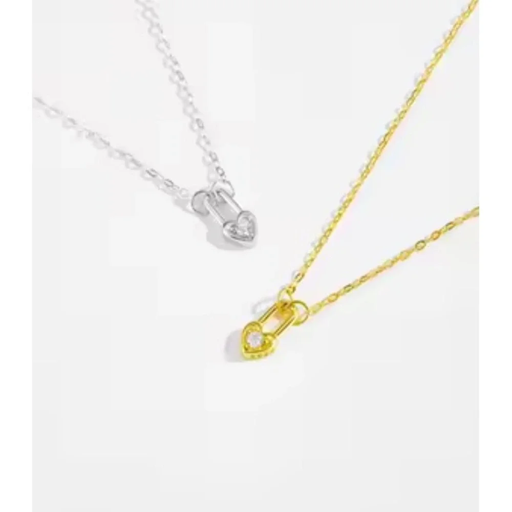 NEW White Gold Filled‎ Heart Lock Diamond Simulate Pendant Necklace